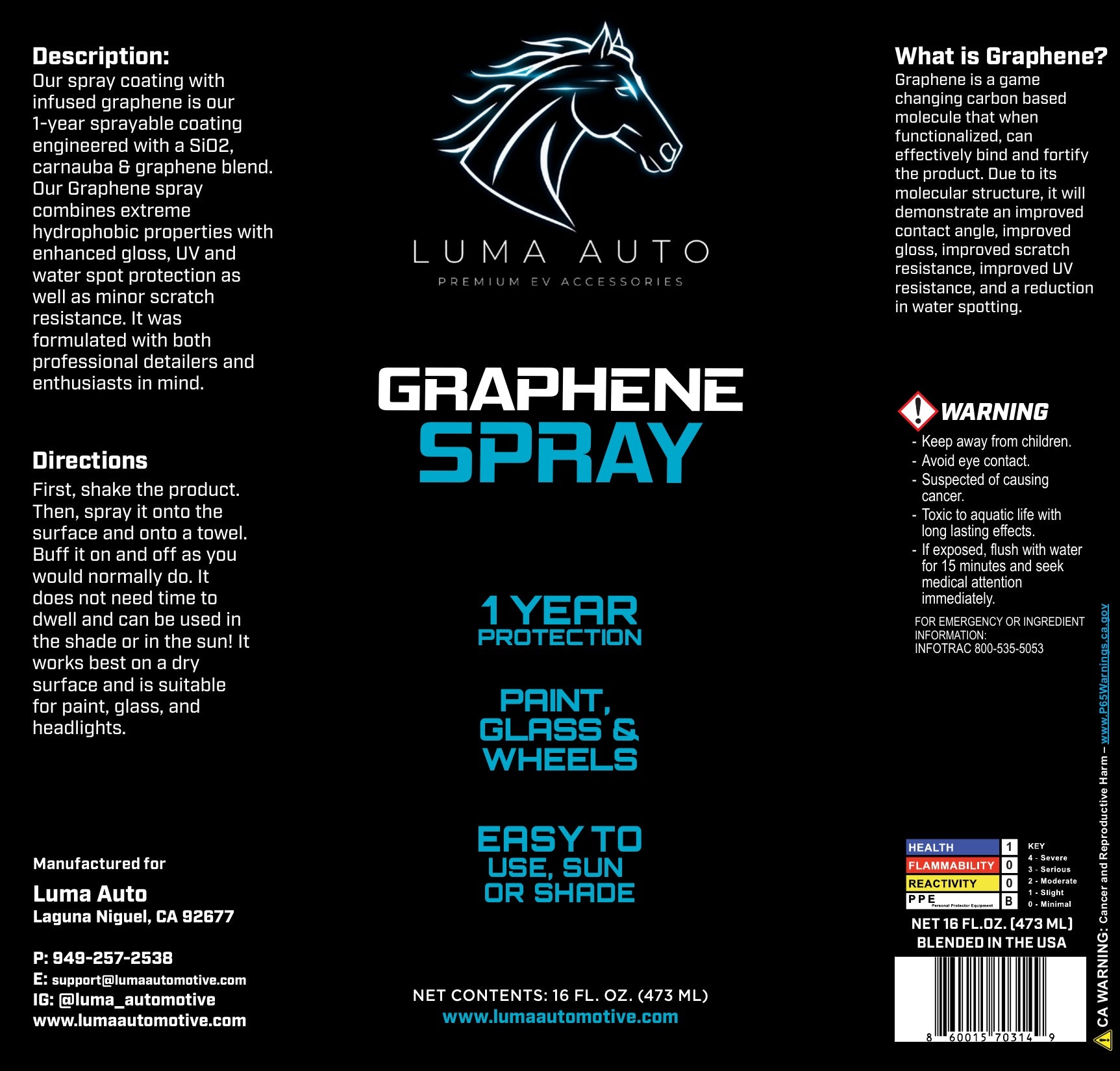 Graphene + Ceramic Spray — 1-Year Hydrophobic Coating